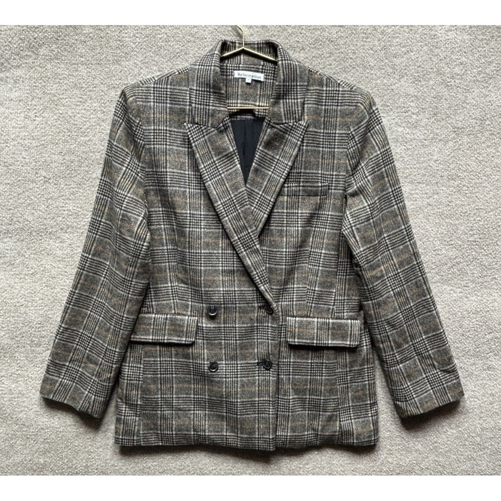 Reformation Winston Blazer Women Medium Oversized Plaid Lined Double Breast NWOT